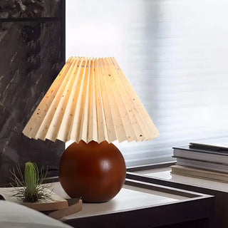 Simple Umbrella Pleated Wooden Globe Base Table Lamp Zawala Image - 5