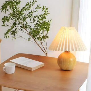 Simple Umbrella Pleated Wooden Globe Base Table Lamp Zawala Image - 6