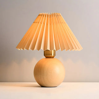 Simple Umbrella Pleated Wooden Globe Base Table Lamp Zawala Image - 7