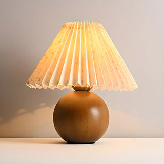 Simple Umbrella Pleated Wooden Globe Base Table Lamp Zawala Image - 8