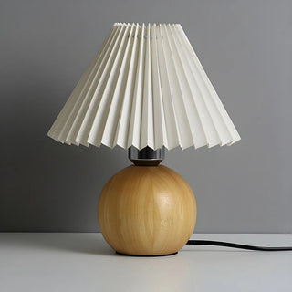 Simple Umbrella Pleated Wooden Globe Base Table Lamp Zawala Image - 9