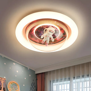 ZOWALA - Unique Pink Circular Astronaut Flush Mount Ceiling Lamp Image - 1