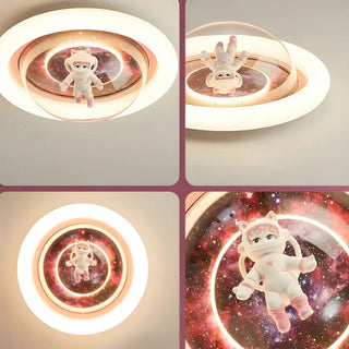 ZOWALA - Unique Pink Circular Astronaut Flush Mount Ceiling Lamp Image - 4