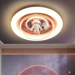 ZOWALA - Unique Pink Circular Astronaut Flush Mount Ceiling Lamp Image - 5