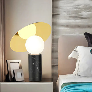 Unique Marble Cylinder Globe Shade Metallic Table Lamp Zawala Image - 2