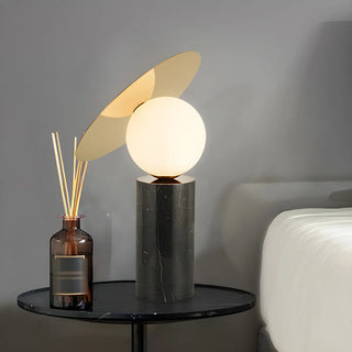 Unique Marble Cylinder Globe Shade Metallic Table Lamp Zawala Image - 4