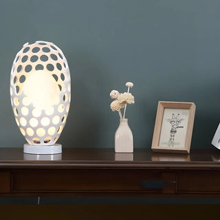 Chic Hollow Egg Shape White Glass Decor Table Lamp Zawala Image - 1