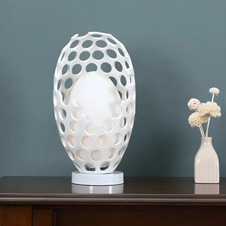 Chic Hollow Egg Shape White Glass Decor Table Lamp Zawala Image - 3