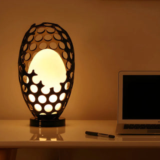Chic Hollow Egg Shape White Glass Decor Table Lamp Zawala Image - 5