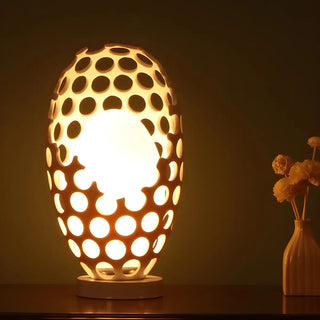 Chic Hollow Egg Shape White Glass Decor Table Lamp Zawala Image - 7