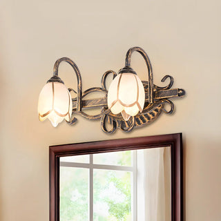 Vintage Flower Shade Multi-Light Brass Vanity Light Zawala Image - 1
