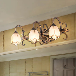 Vintage Flower Shade Multi-Light Brass Vanity Light Zawala Image - 2