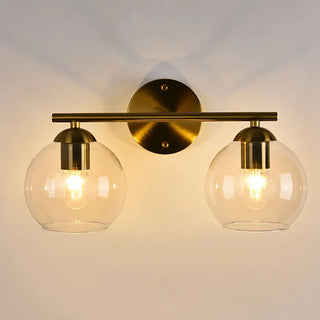 Simple Clear Glass Gold Double Globe Vanity Light Zawala Image - 2