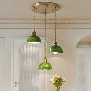 ZOWALA - Vintage Dining Room Green Stone Metal Dome Pendant Light Image - 1