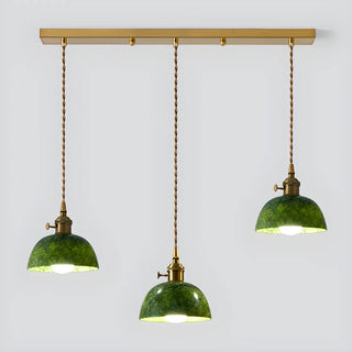 ZOWALA - Vintage Dining Room Green Stone Metal Dome Pendant Light Image - 10