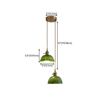 ZOWALA - Vintage Dining Room Green Stone Metal Dome Pendant Light Image - 15