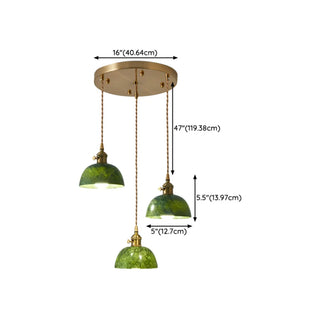ZOWALA - Vintage Dining Room Green Stone Metal Dome Pendant Light Image - 16