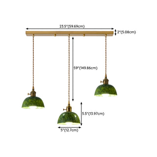 ZOWALA - Vintage Dining Room Green Stone Metal Dome Pendant Light Image - 17