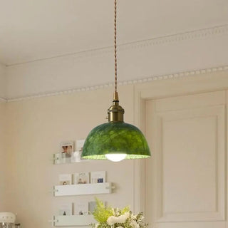 ZOWALA - Vintage Dining Room Green Stone Metal Dome Pendant Light Image - 2