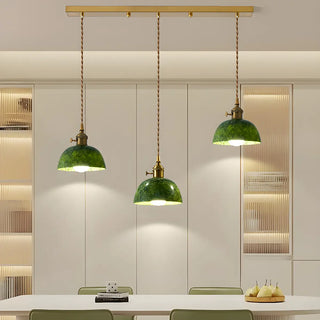 ZOWALA - Vintage Dining Room Green Stone Metal Dome Pendant Light Image - 3