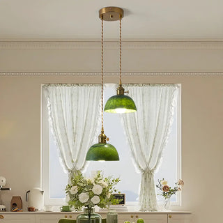 ZOWALA - Vintage Dining Room Green Stone Metal Dome Pendant Light Image - 4