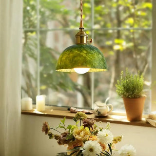 ZOWALA - Vintage Dining Room Green Stone Metal Dome Pendant Light Image - 5