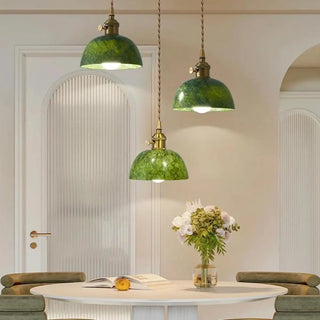 ZOWALA - Vintage Dining Room Green Stone Metal Dome Pendant Light Image - 6