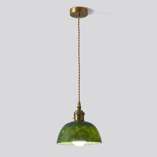 ZOWALA - Vintage Dining Room Green Stone Metal Dome Pendant Light Image - 7