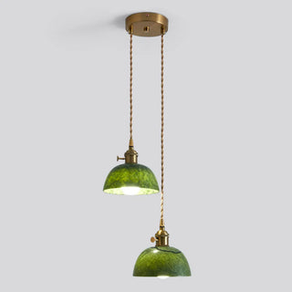 ZOWALA - Vintage Dining Room Green Stone Metal Dome Pendant Light Image - 8