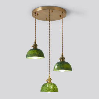 ZOWALA - Vintage Dining Room Green Stone Metal Dome Pendant Light Image - 9