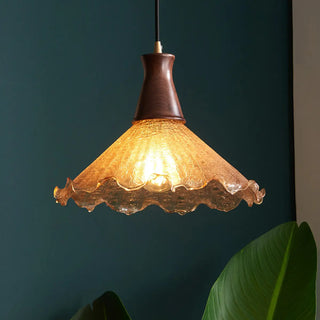 ZOWALA - Vintage Cone Crackle Glass Mini Amber Indoor Pendant Light Image - 1