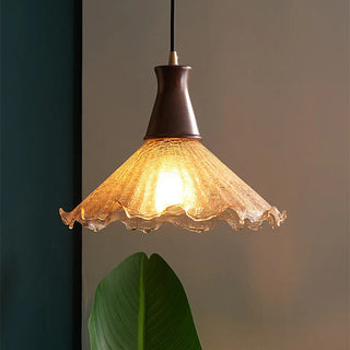 ZOWALA - Vintage Cone Crackle Glass Mini Amber Indoor Pendant Light Image - 2