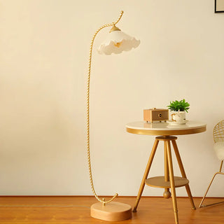 ZOWALA - Vintage Amber Flower Scrolled Gold Floor Lamp Image - 11