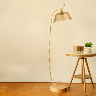 ZOWALA - Vintage Amber Flower Scrolled Gold Floor Lamp Image - 12