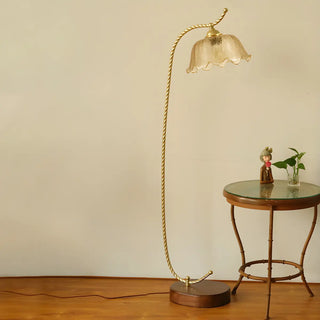 ZOWALA - Vintage Amber Flower Scrolled Gold Floor Lamp Image - 13