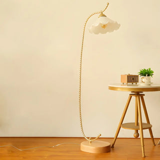 ZOWALA - Vintage Amber Flower Scrolled Gold Floor Lamp Image - 4