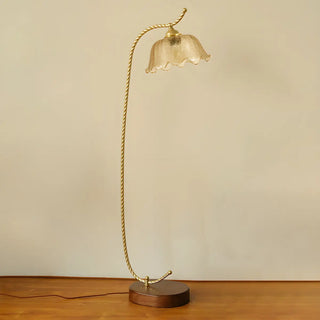ZOWALA - Vintage Amber Flower Scrolled Gold Floor Lamp Image - 6