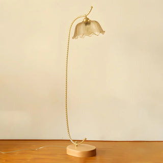 ZOWALA - Vintage Amber Flower Scrolled Gold Floor Lamp Image - 8