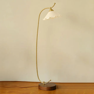 ZOWALA - Vintage Amber Flower Scrolled Gold Floor Lamp Image - 9