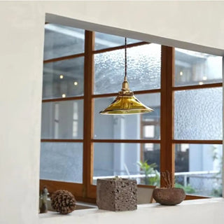 Vintage Living Room Amber Glass Cone Pendant Light Zawala Image - 10