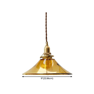 Vintage Living Room Amber Glass Cone Pendant Light Zawala #size