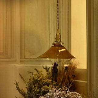 Vintage Living Room Amber Glass Cone Pendant Light Zawala Image - 3