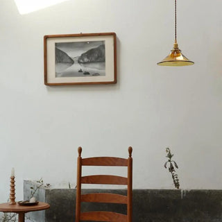 Vintage Living Room Amber Glass Cone Pendant Light Zawala Image - 2