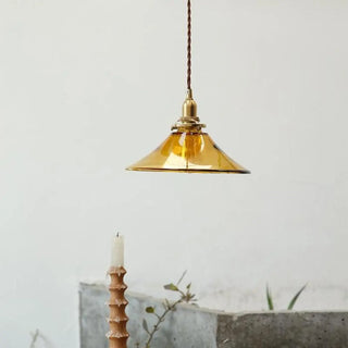 Vintage Living Room Amber Glass Cone Pendant Light Zawala Image - 5