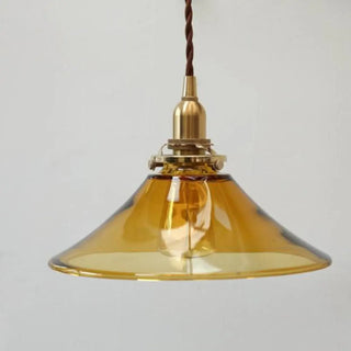 Vintage Living Room Amber Glass Cone Pendant Light Zawala Image - 7