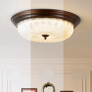 Bedroom Vintage Brown Drum LED Flush Mount Ceiling Lamp Zawala Image - 4