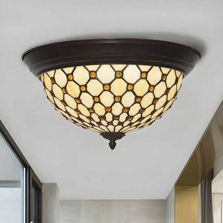 Tiffany Beige Bowl-Shaped Glass LED Flush Mount Light Zawala Image - 1