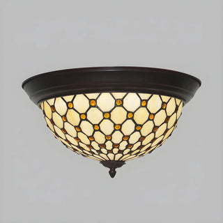 Tiffany Beige Bowl-Shaped Glass LED Flush Mount Light Zawala Image - 2
