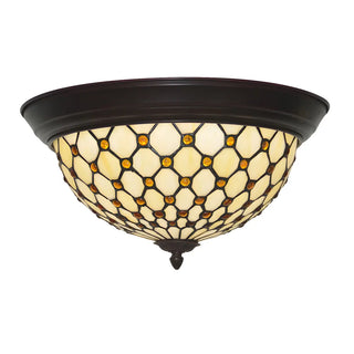 Tiffany Beige Bowl-Shaped Glass LED Flush Mount Light Zawala Image - 3