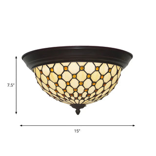 Tiffany Beige Bowl-Shaped Glass LED Flush Mount Light Zawala Image - 4
